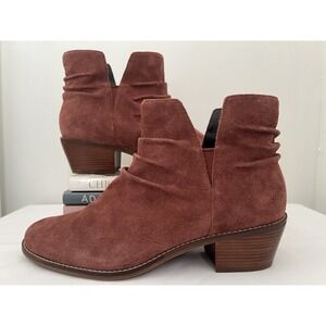 Cole Haan Alayna Slouch Round Toe Pull On Ankle Boots Cherry Mahogany Suede 9.5B
